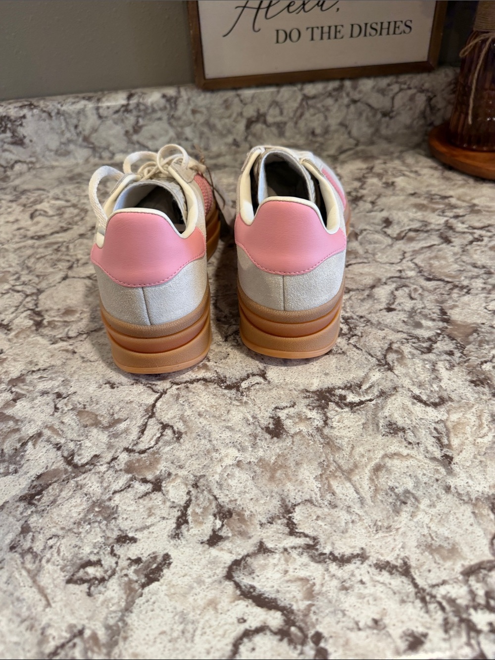 adidas Beige Suede Sneakers with Pink Stripes - Picture 8 of 10